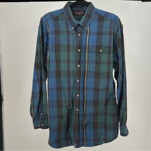 Men’s Roundtree & Yorke Blue and Green‎ Plaid Shirt No size Tag
